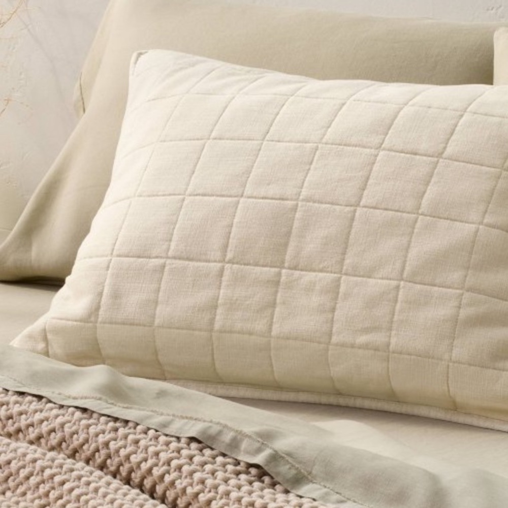 NEW Casaluna Natural Heavyweight Linen Blend Quilt Pillow Sham